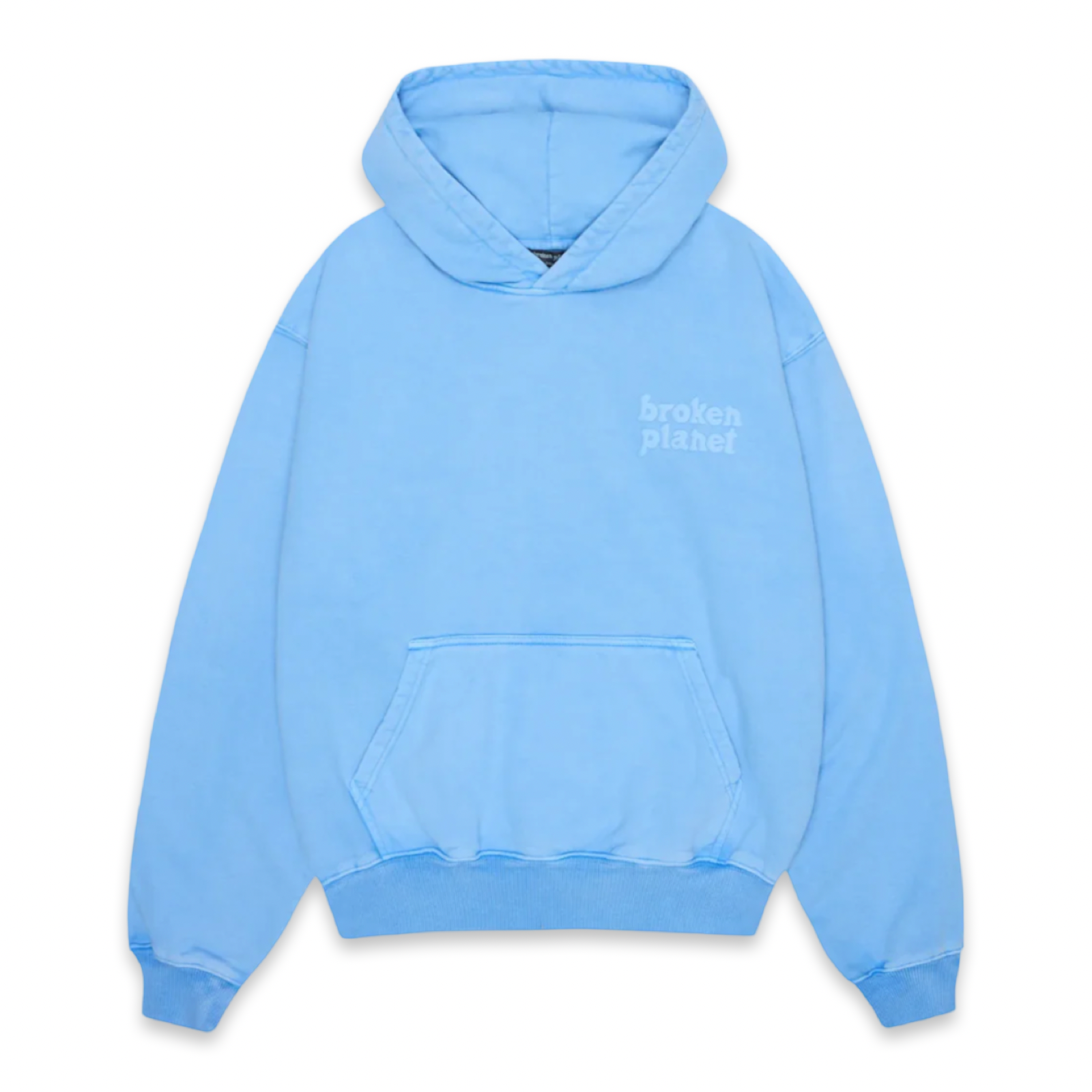 Broken Planet Puff Print Blue Washed Hoodie