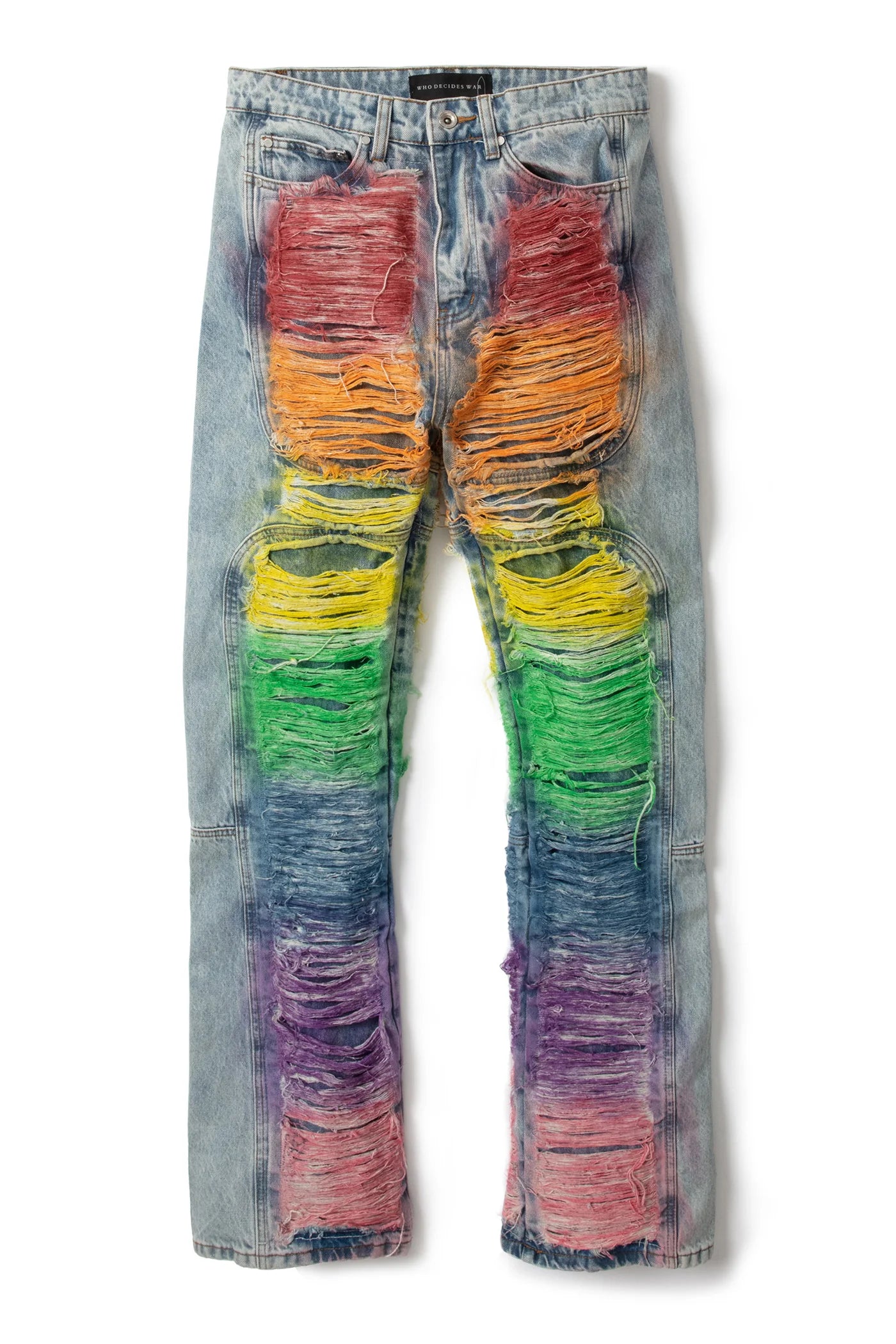 WHO DECIDES WAR Roygbiv Distressed Signature Multicolor Denim Jeans