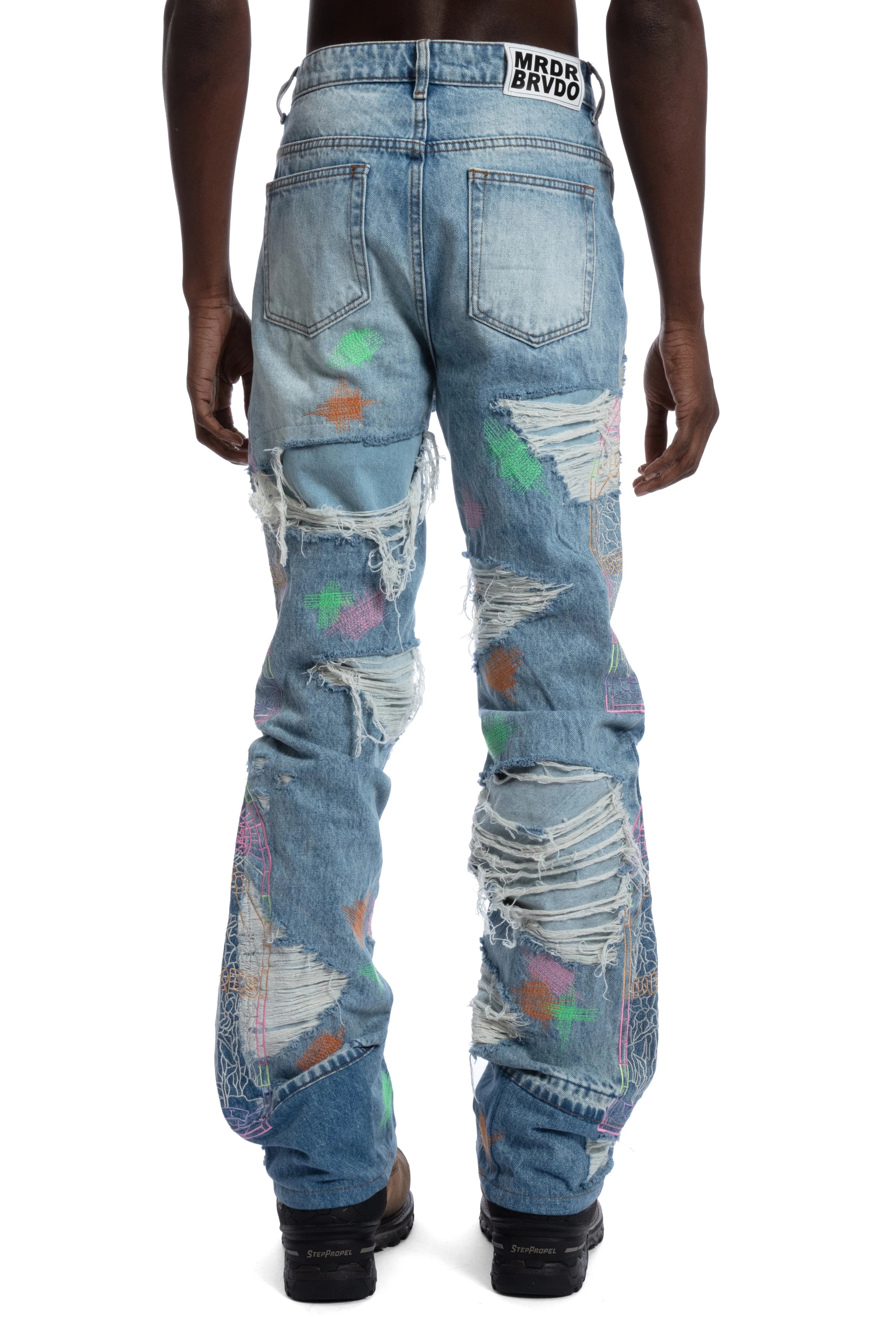 WHO DECIDES WAR Technicolor Embroidery Denim Jeans