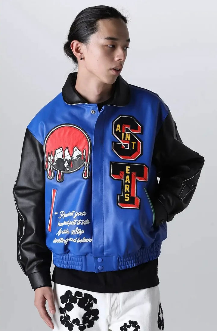 Saint Michael x Denim Tears Holy Grail Varsity Leather Jacket