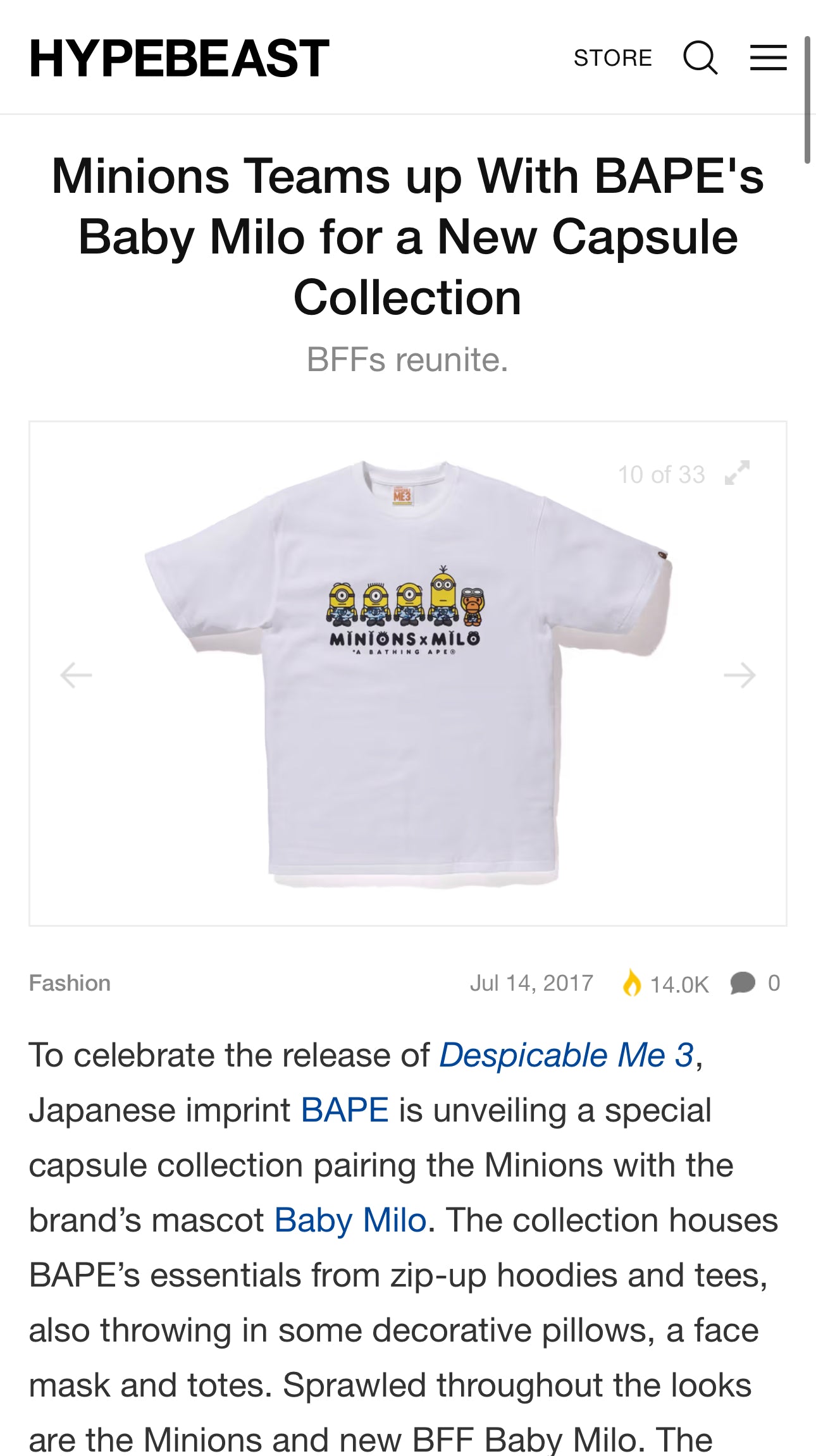 BAPE x Minions Baby Milo White Tee