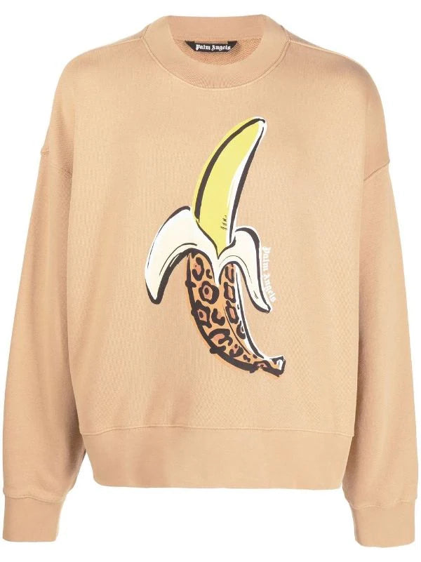 PALM ANGELS Logo Banana Leopard Cream Crewneck