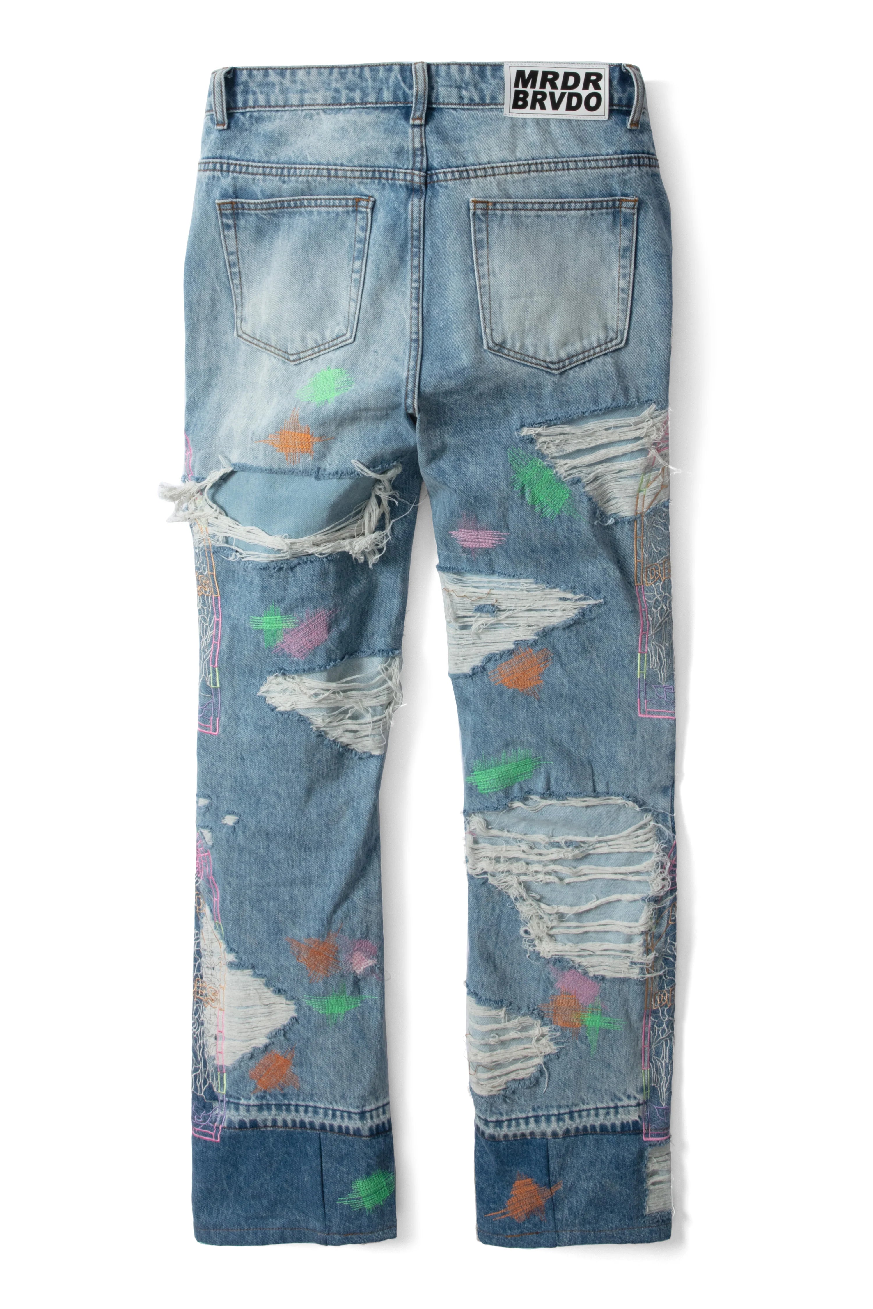 WHO DECIDES WAR Technicolor Embroidery Denim Jeans