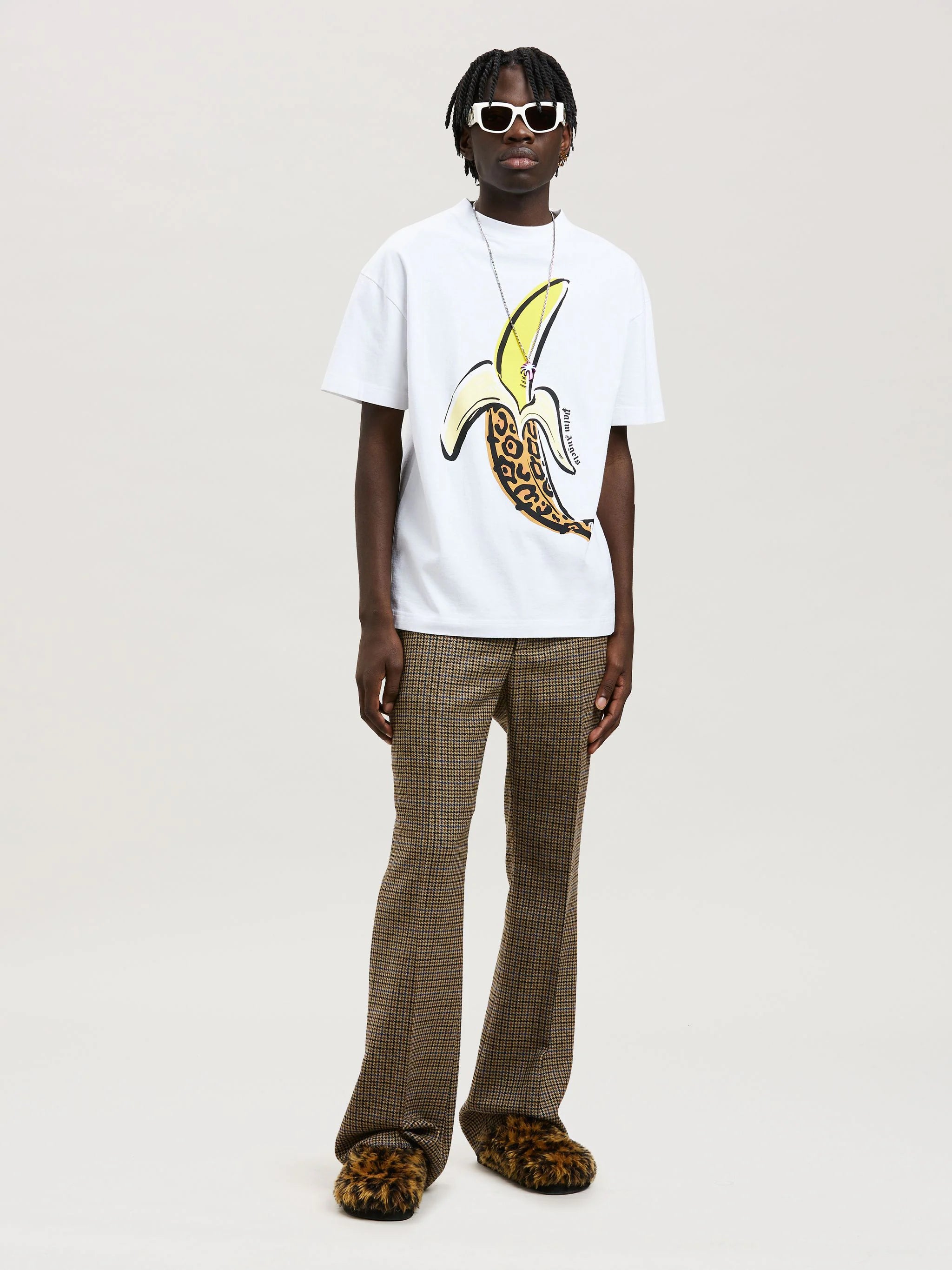 PALM ANGELS Logo Banana Leopard White Tee