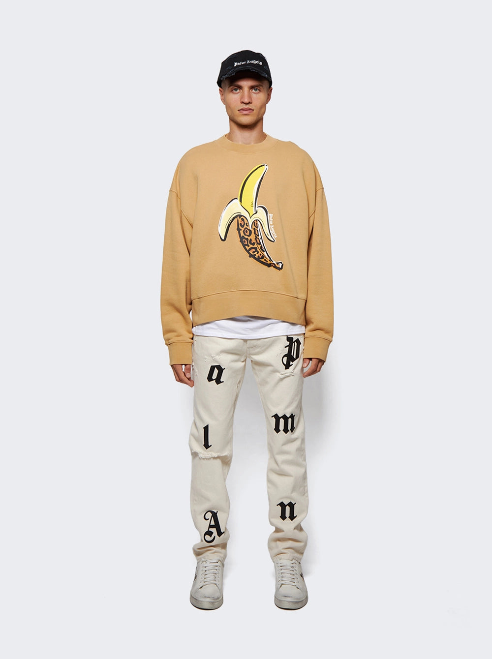 PALM ANGELS Logo Banana Leopard Cream Crewneck