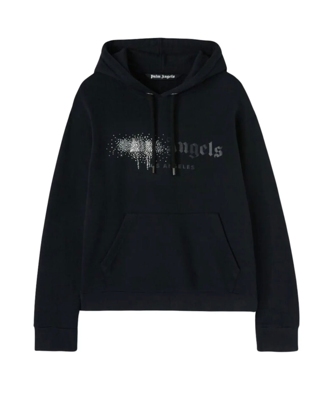 PALM ANGELS Rhinestone Sprayed Black on Black Hoodie