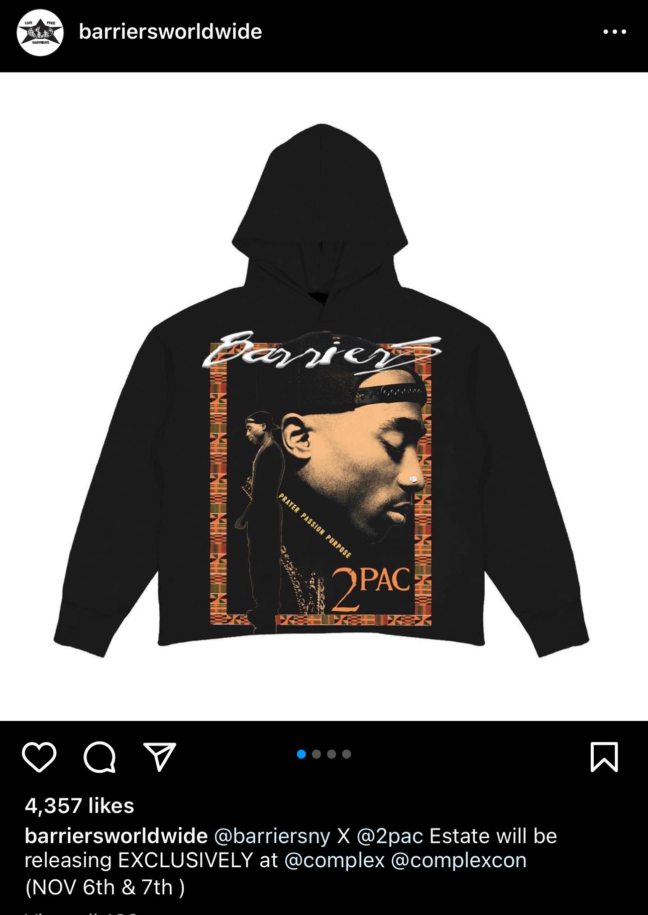 BARRIERS x 2PAC Prayer Passion Purpose Black Hoodie