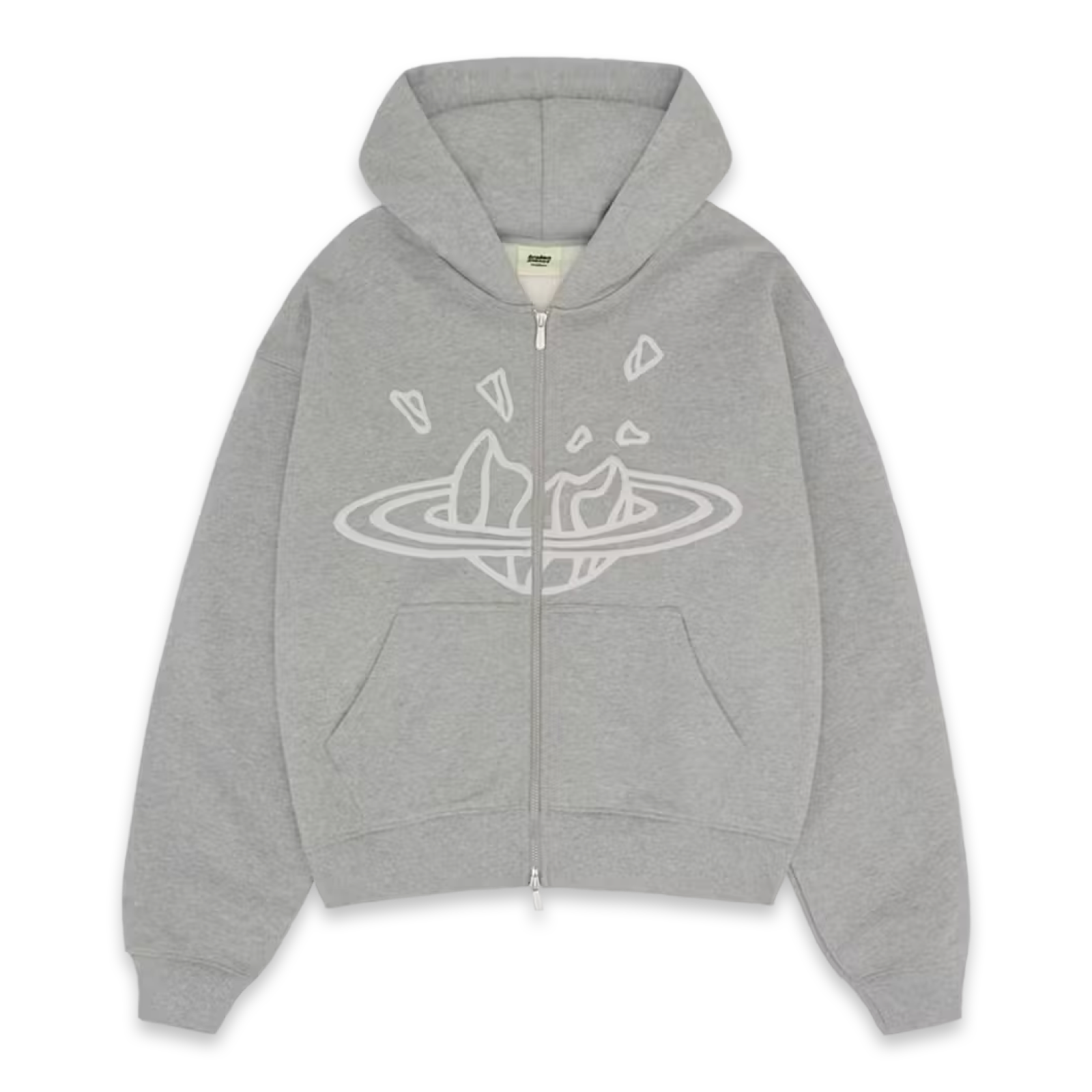 Broken Planet Puff Print Gray Zip Up Hoodie