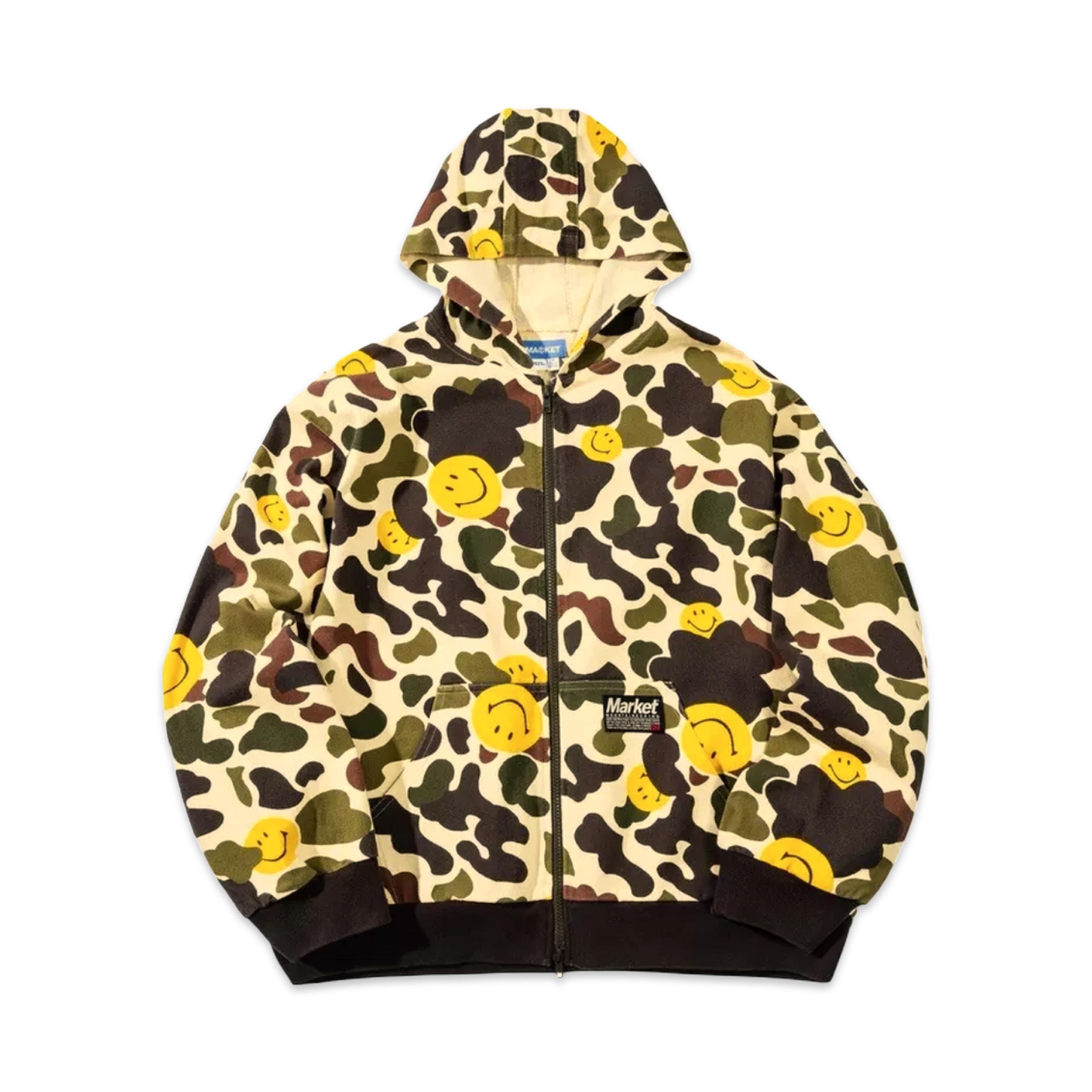 Market Studios x Smiley Camo Zip Up Hooded Jacket MSRP $150