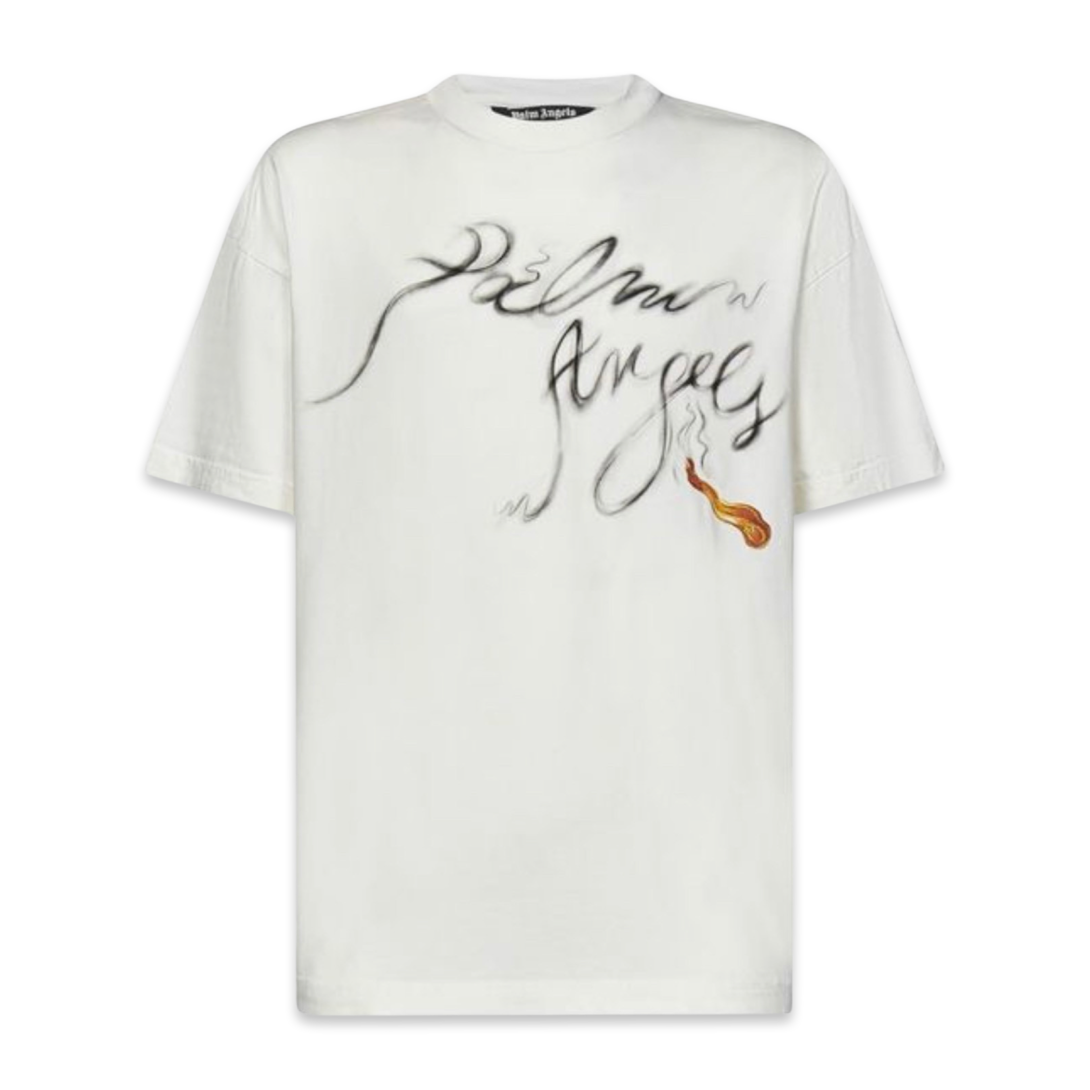 PALM ANGELS Foggy Logo Flame Shiny White Tee