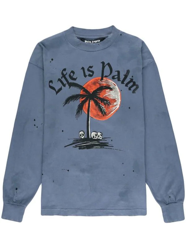 PALM ANGELS Sunset Palm Garment Blue Dyed Longsleeve