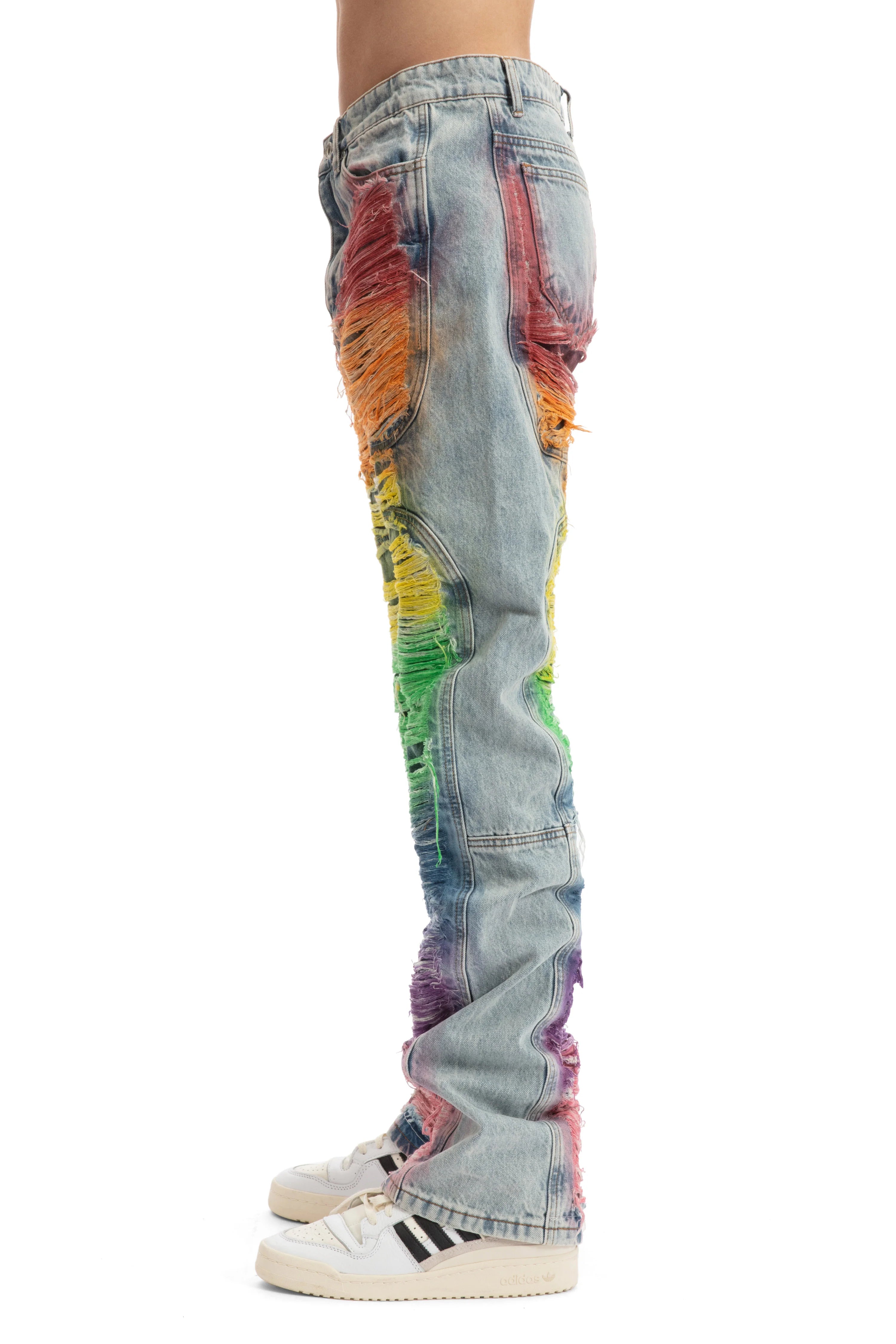 WHO DECIDES WAR Roygbiv Distressed Signature Multicolor Denim Jeans