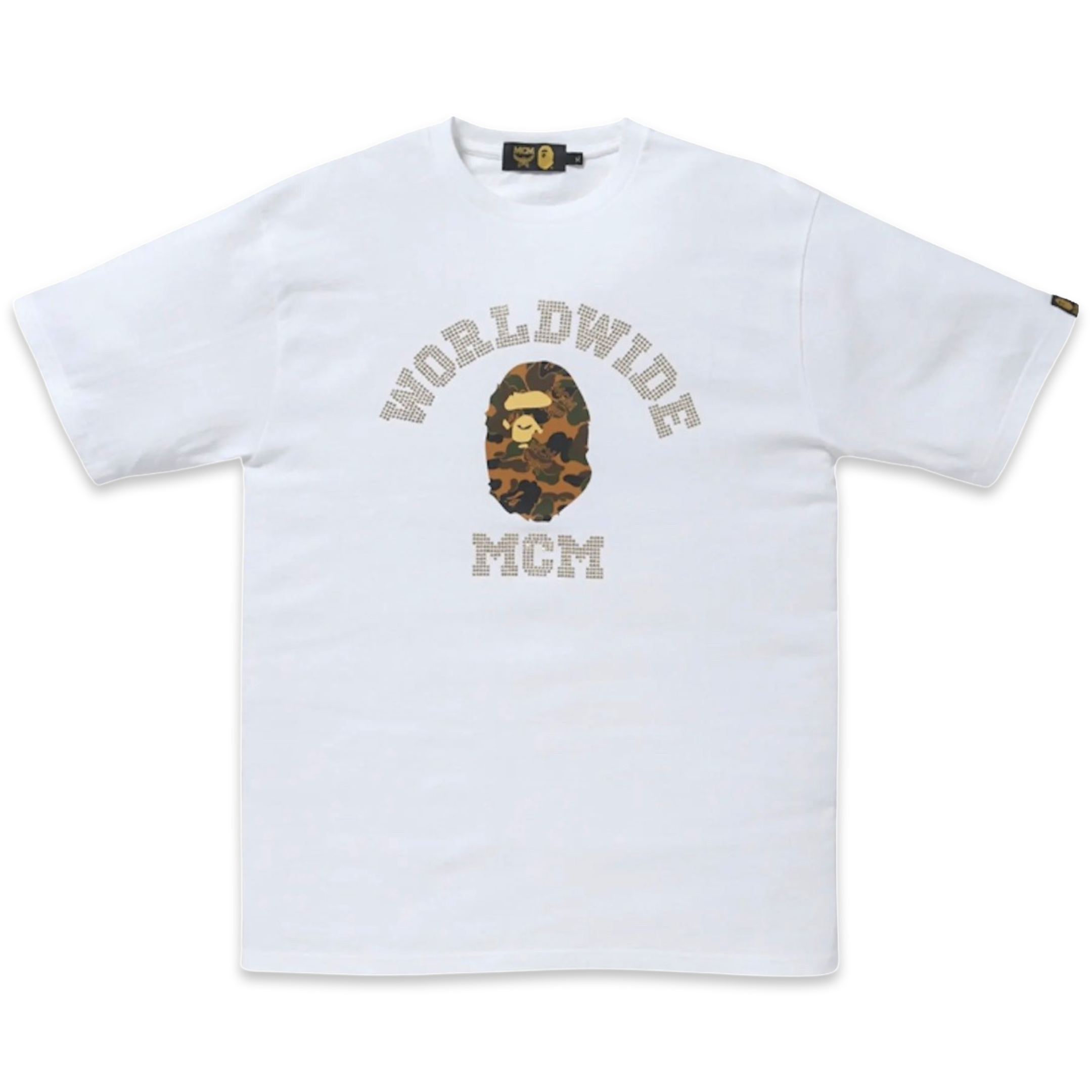 BAPE x MCM Rhinestone College White Tee