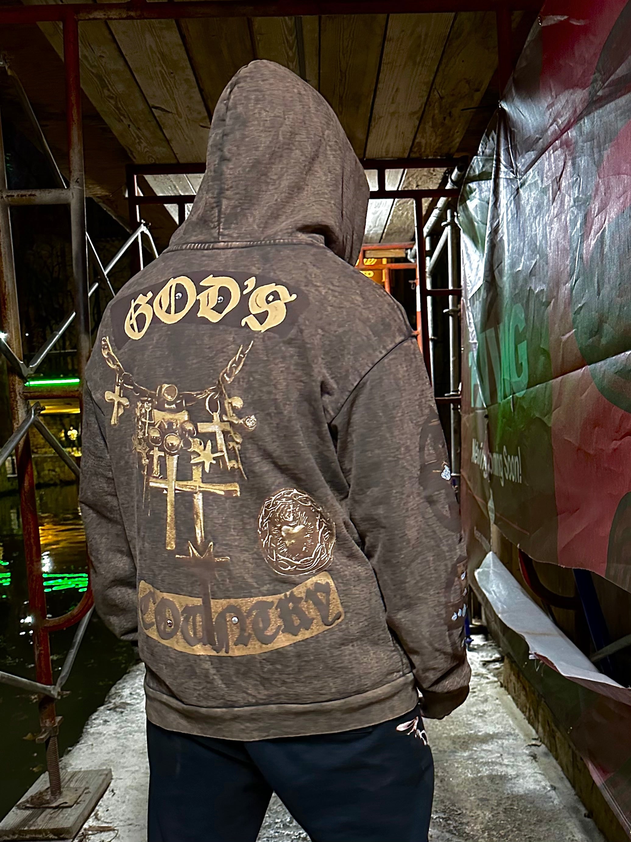 TRAVIS SCOTT Utopia God’s Country Cross Brown Zip Up Hoodie