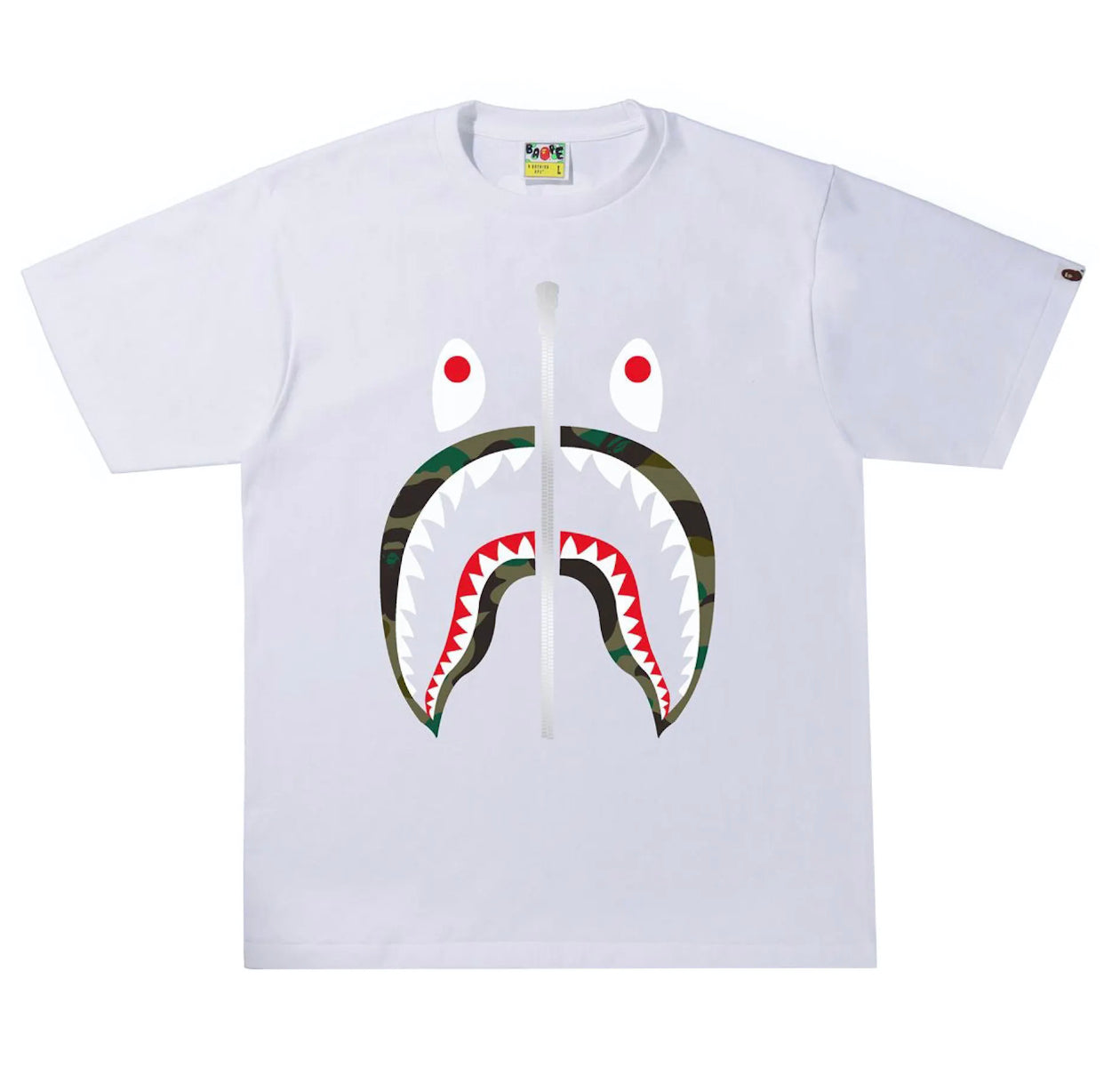 BAPE Green Camo Shark White Tee