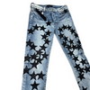 AMIRI Light Indigo Leather Chemist Leather Embroidery Stars Denim Jeans Pants