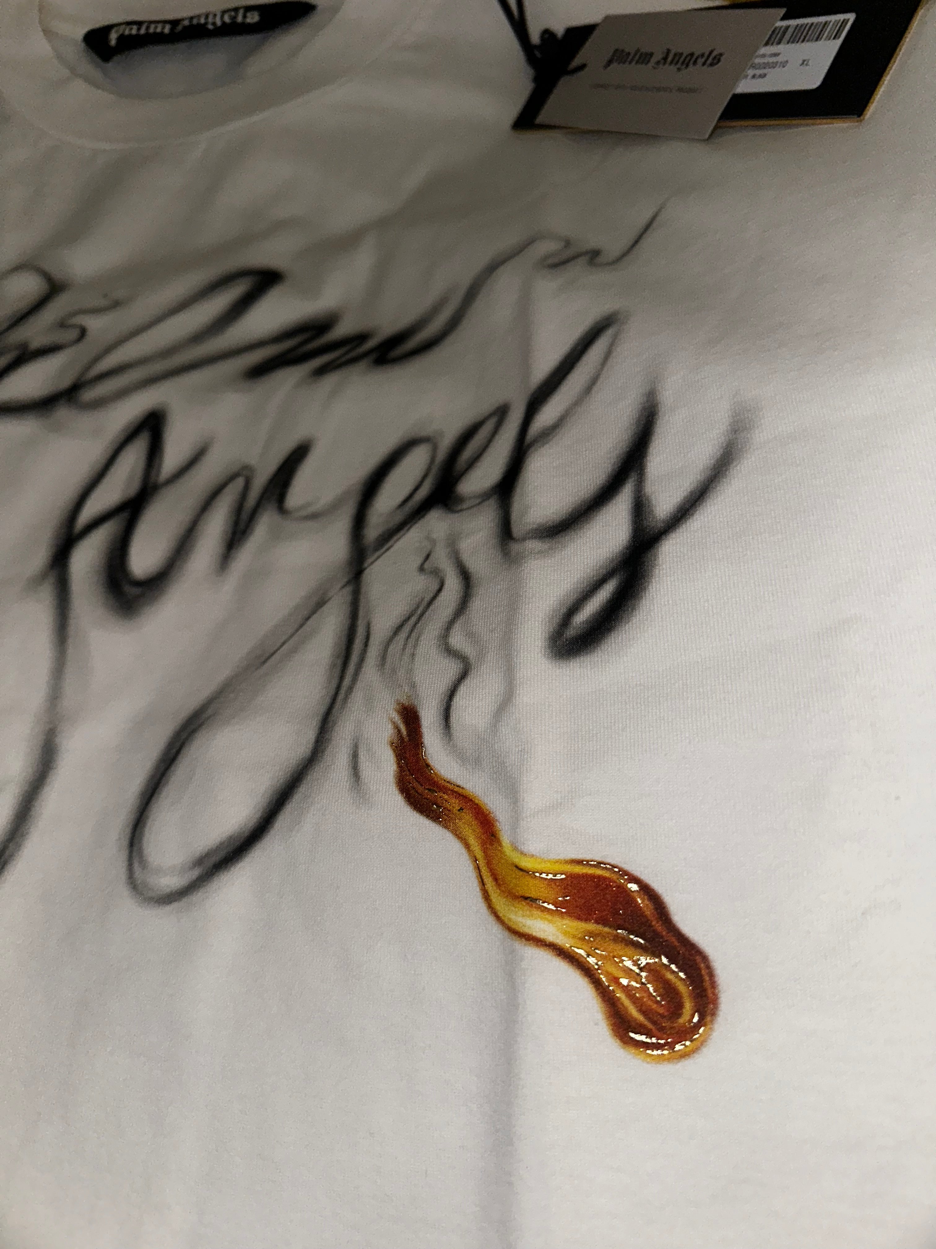 PALM ANGELS Foggy Logo Flame Shiny White Tee