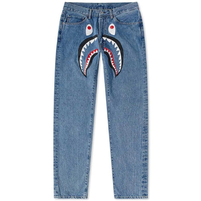 BAPE A Bathing Ape Shark Washed Wide Fit Denim Pant - Indigo