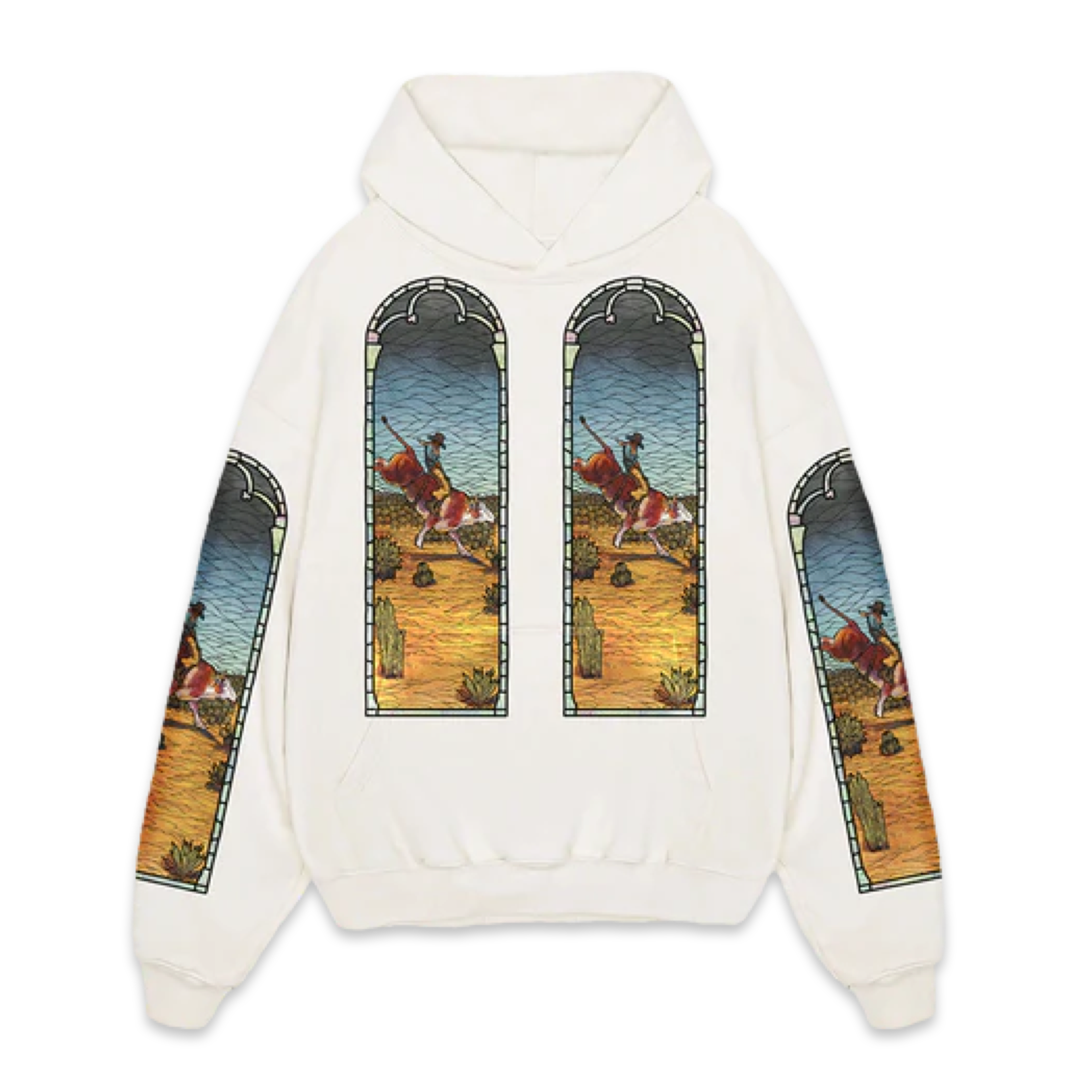 WHO DECIDES WAR Cowboy Stained Glass White Hoodie