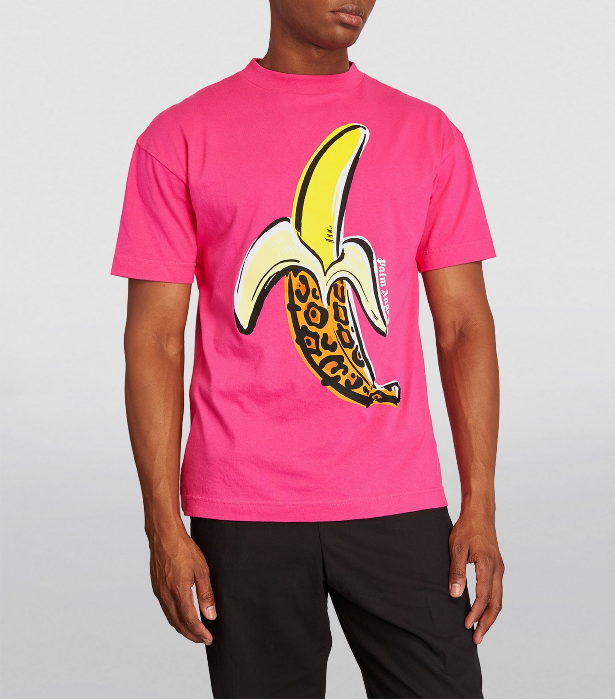 PALM ANGELS Logo Banana Leopard Fuchsia Yellow Tee