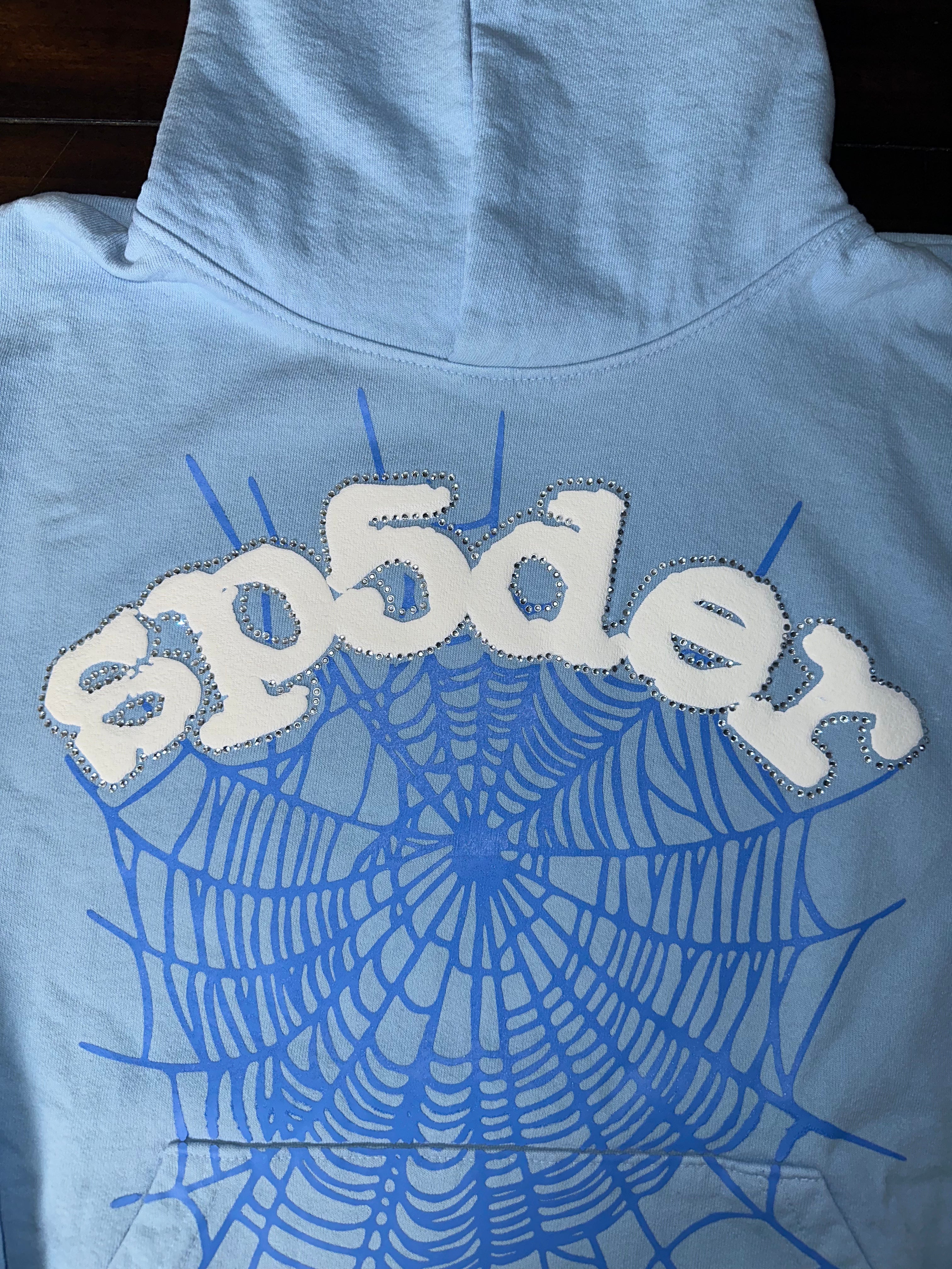 Sp5der Baby Blue Rhinestone Hoodie