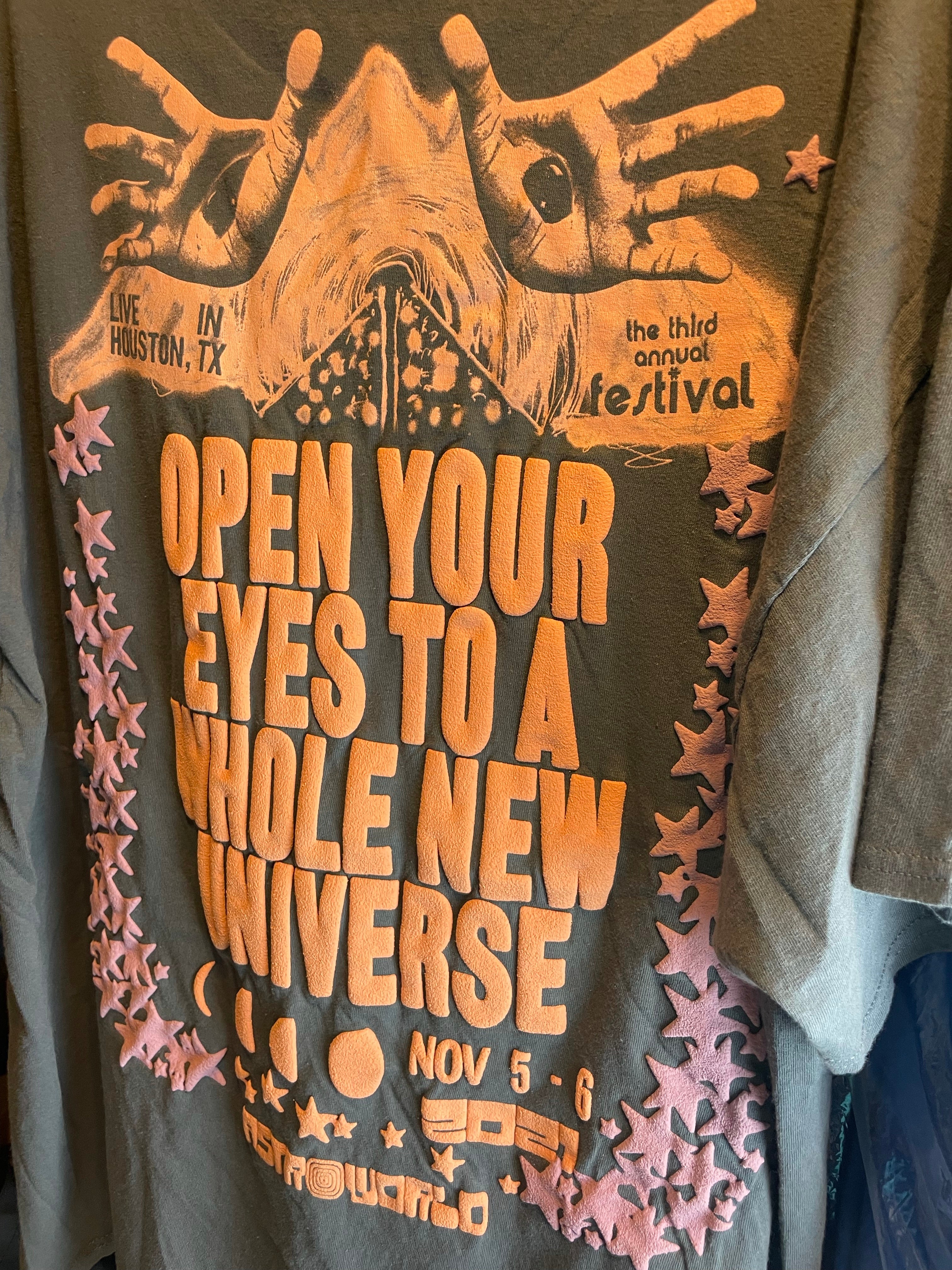 Astroworld Festival ‘21 Skeleton Open Your Eyes Peach Puff Print Tee