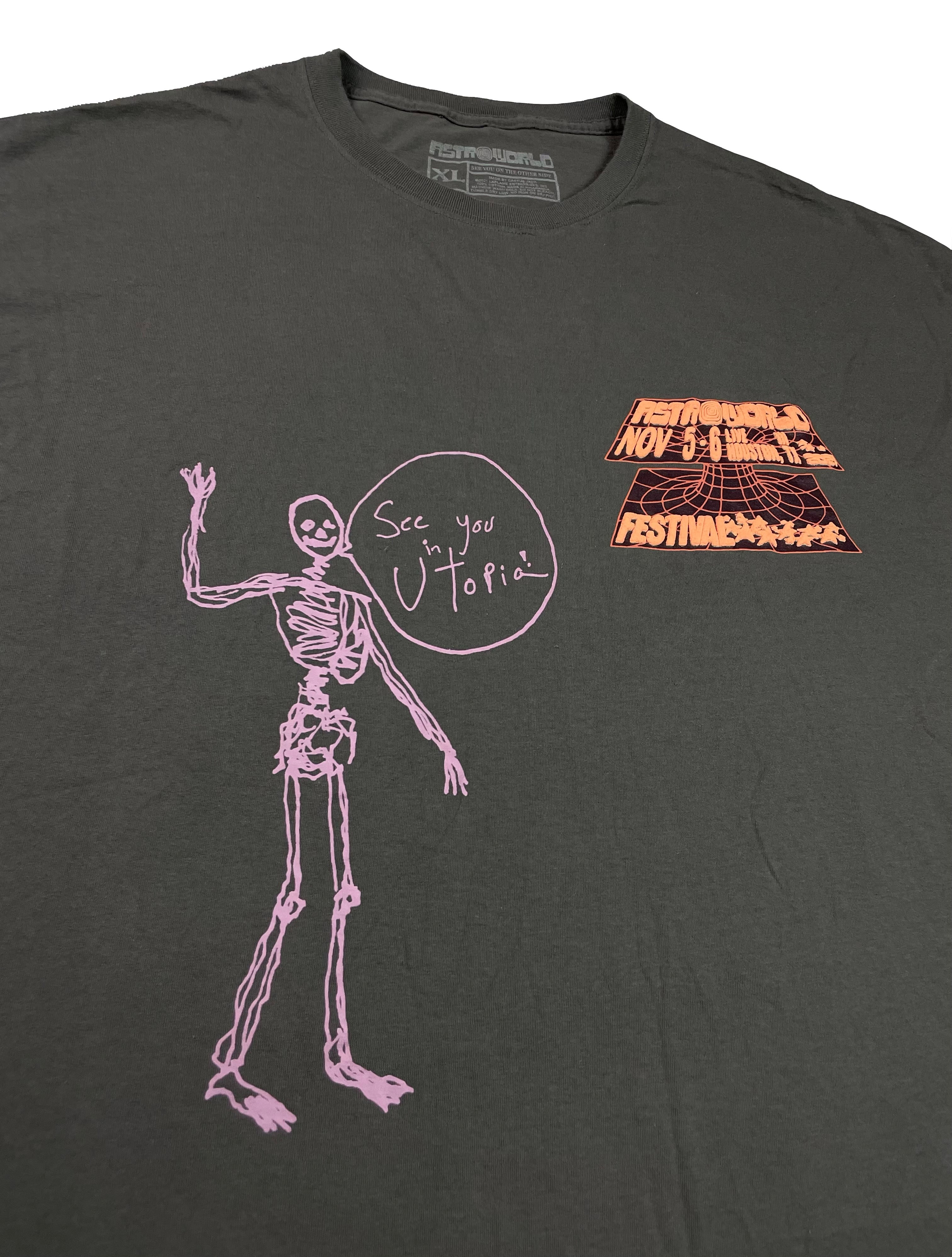 Astroworld Festival ‘21 Skeleton Open Your Eyes Peach Puff Print Tee