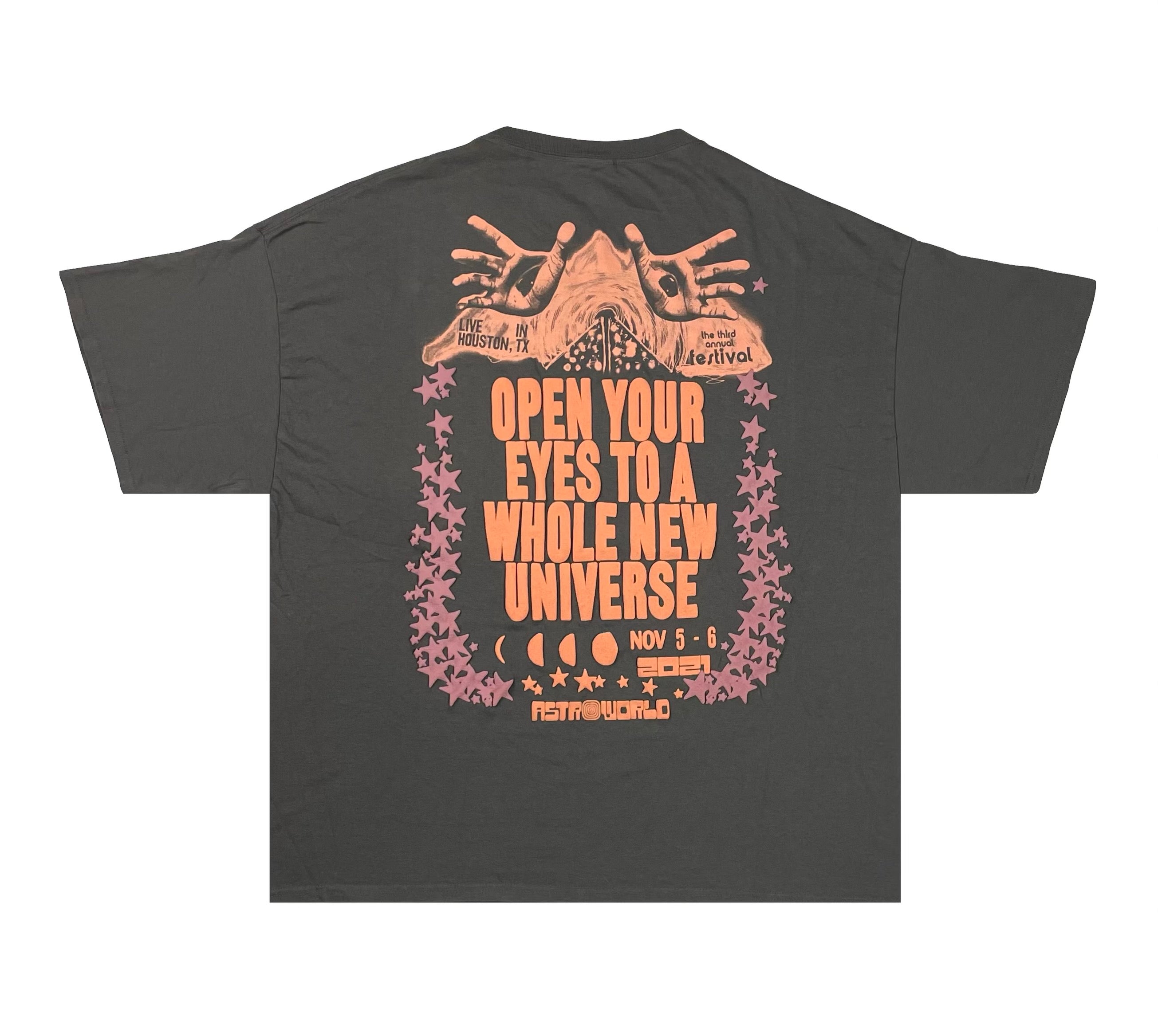 Astroworld Festival ‘21 Skeleton Open Your Eyes Peach Puff Print Tee