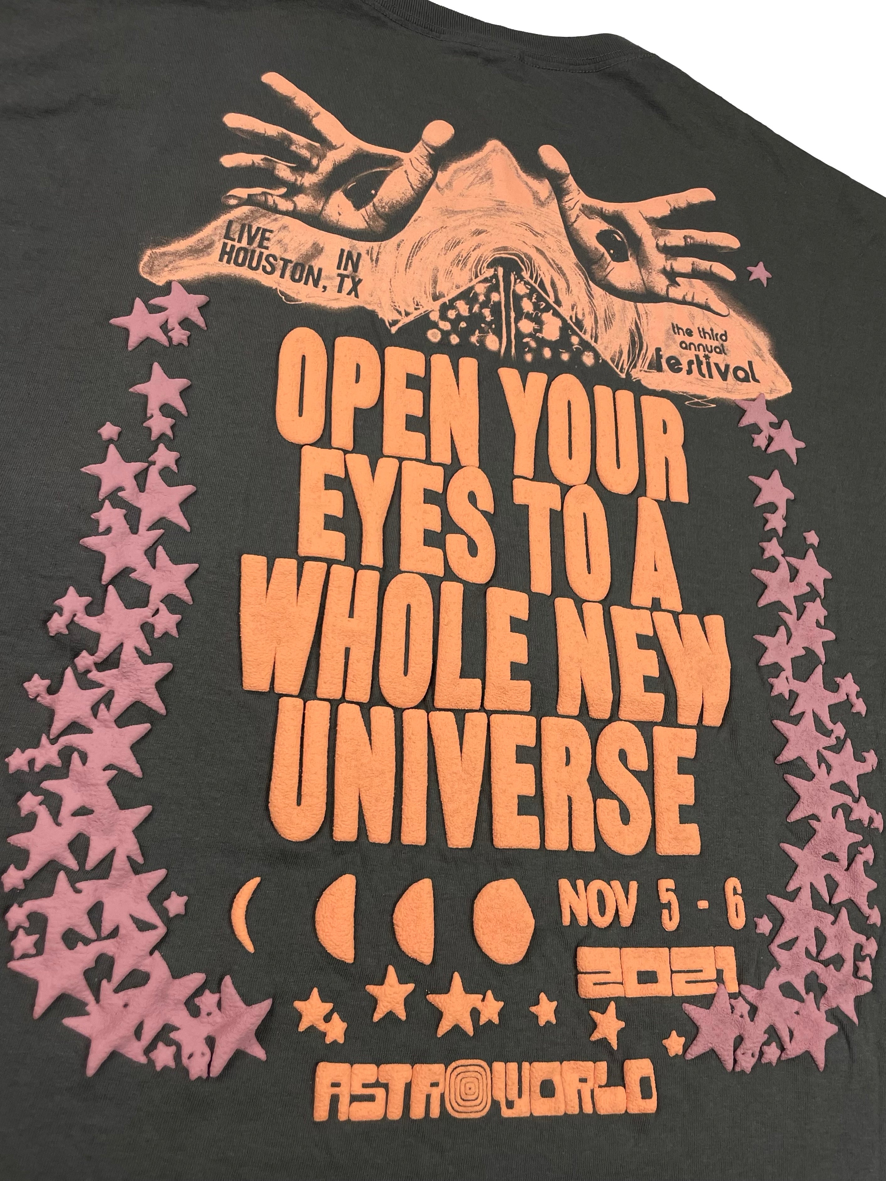 Astroworld Festival ‘21 Skeleton Open Your Eyes Peach Puff Print Tee