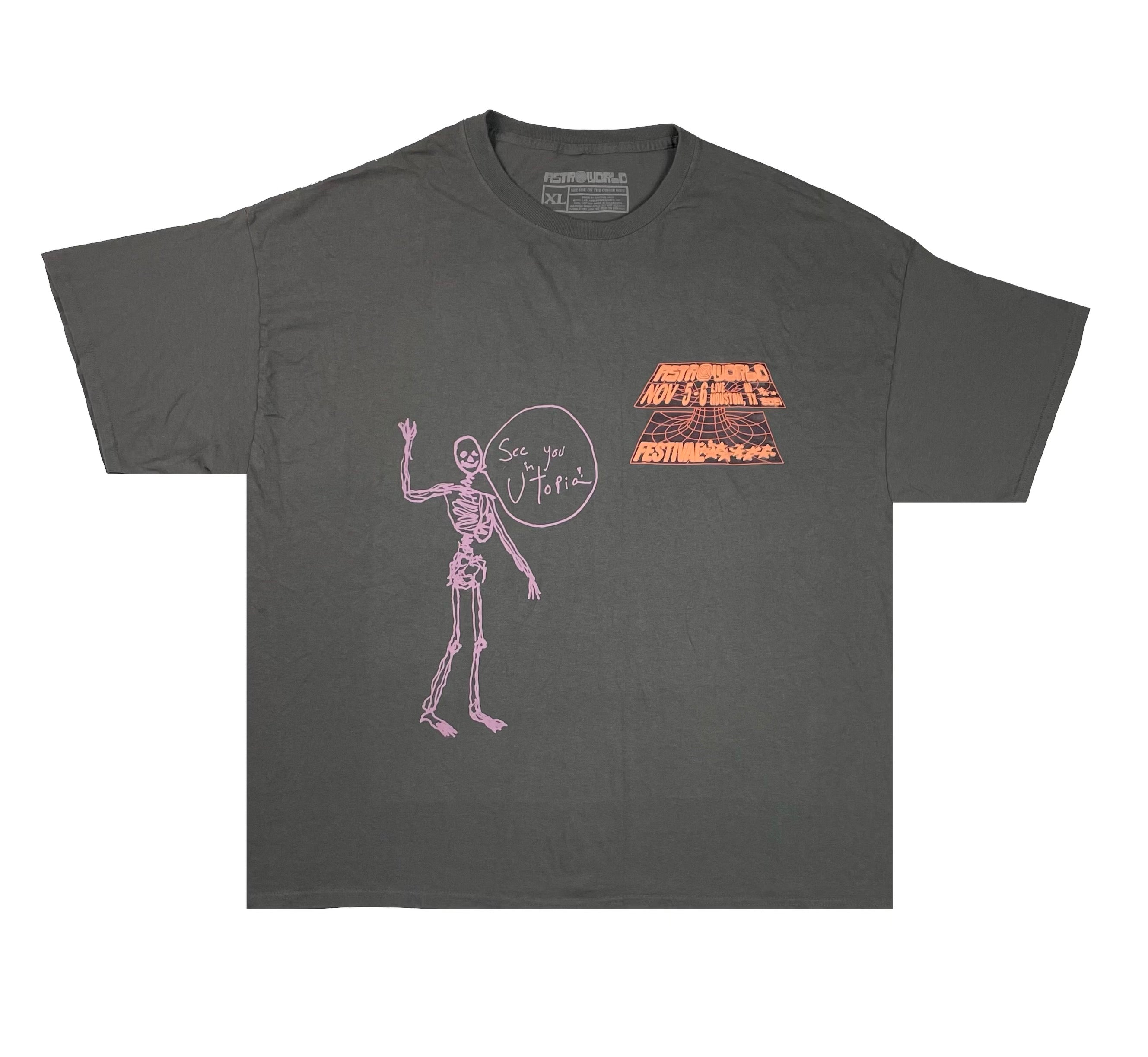 Astroworld Festival ‘21 Skeleton Open Your Eyes Peach Puff Print Tee