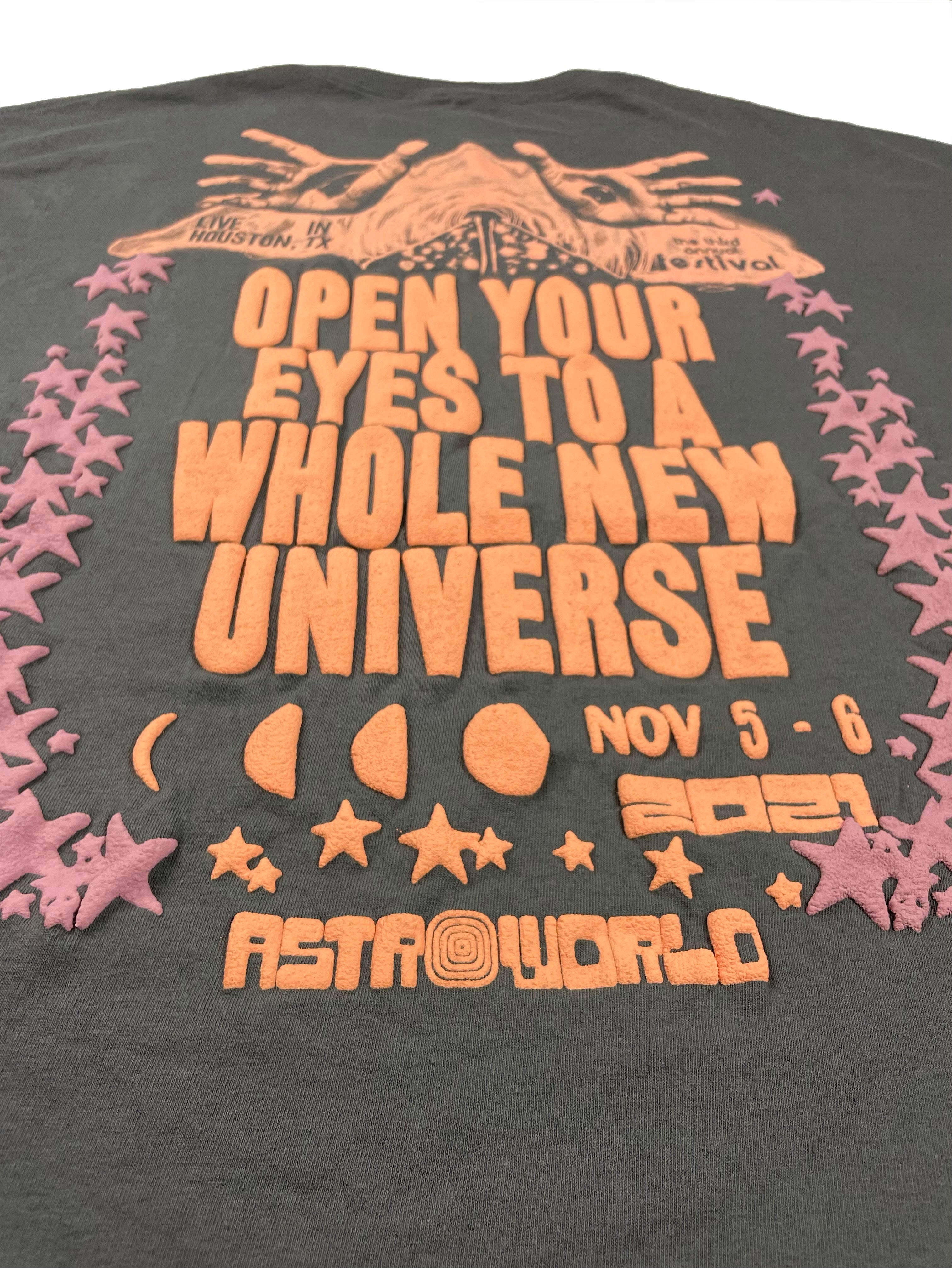 Astroworld Festival ‘21 Skeleton Open Your Eyes Peach Puff Print Tee